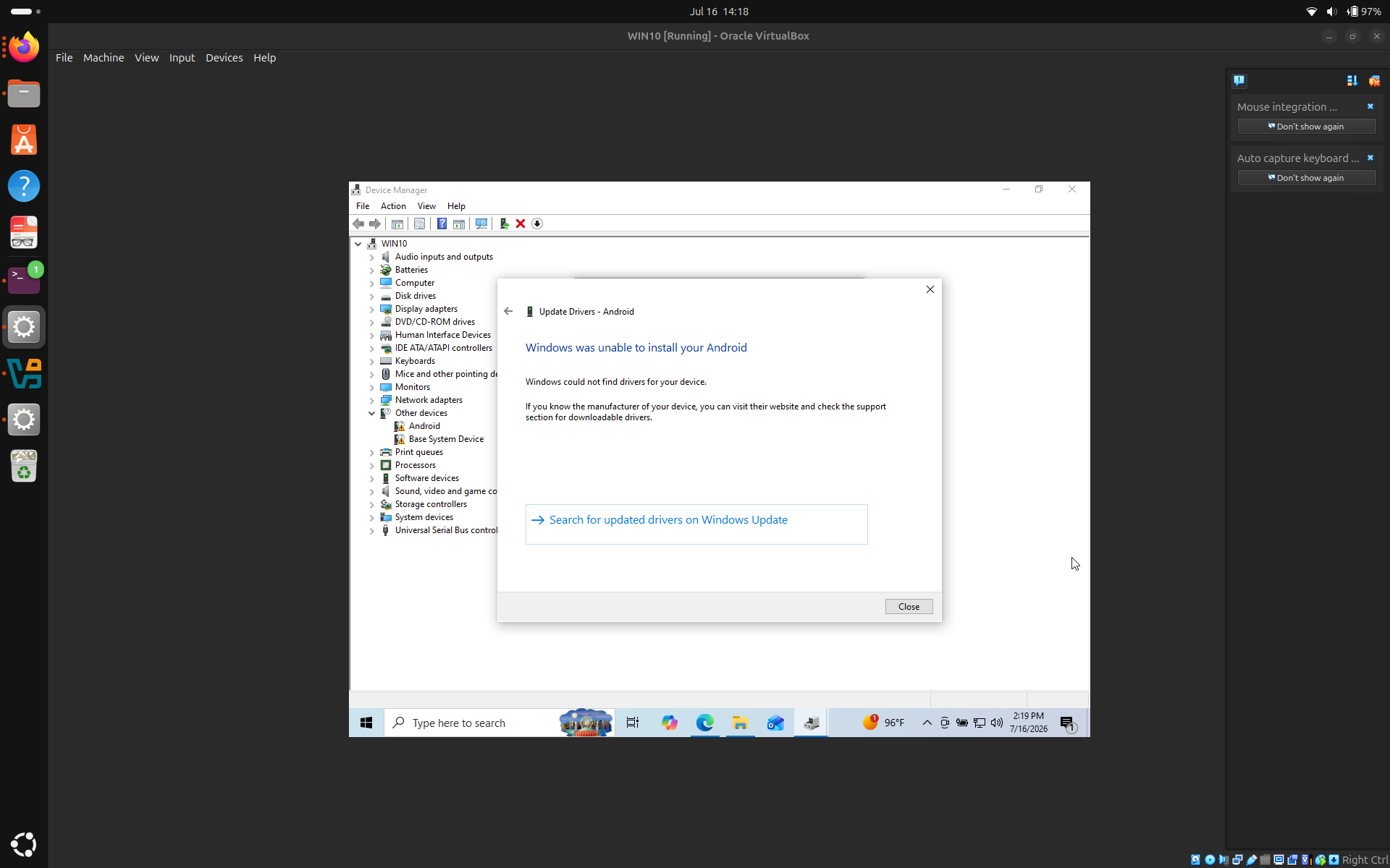 Driver Failed to Install